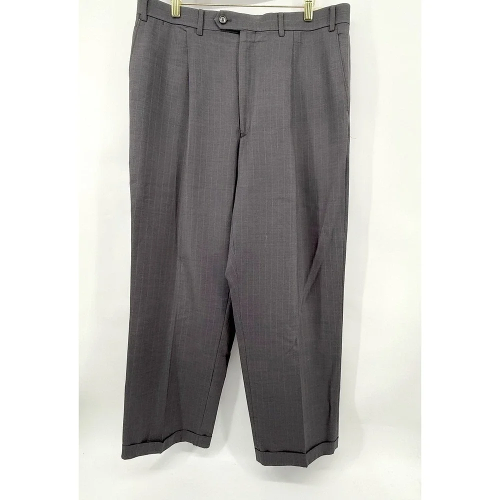 Ralph Lauren Suit Mens 43L Charcoal Gray Pinstripe 100% Wool Pants 46x30